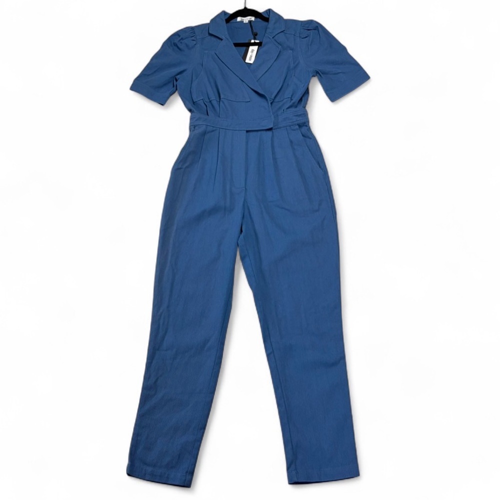 Day+Moon Puff Sleeve Blue Cropped Jumpsuit Size Small